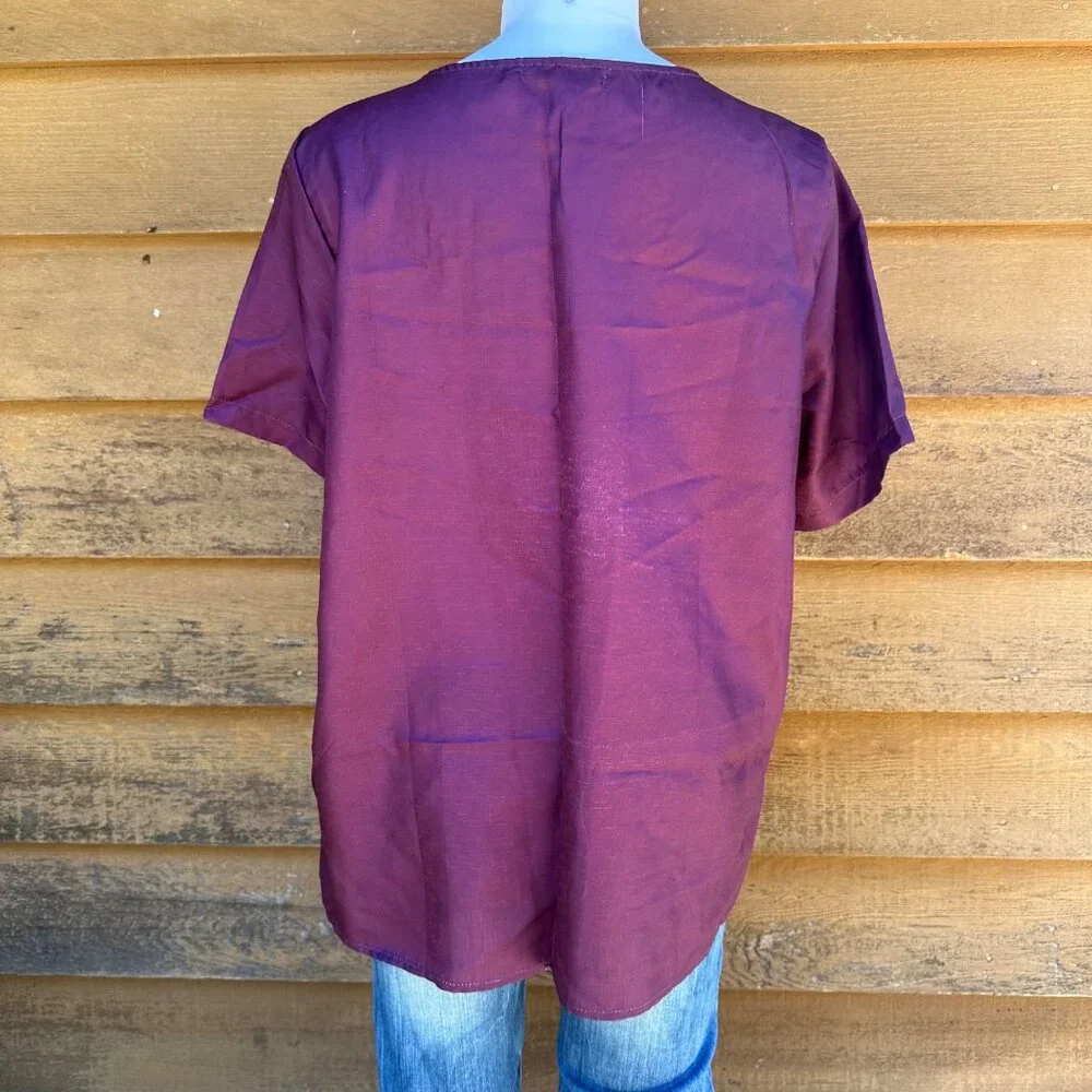 Miss Look Plumb Floral Top 957341 Button Detail Short Sleeve Blouse Shirt Size X - Picture 3 of 8